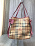 Burberry Haymarket Canter Panel Bow Tote Small Raspberry
